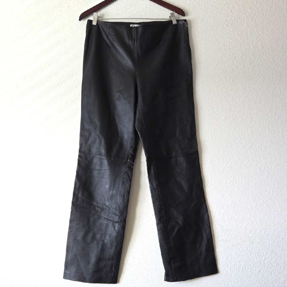 Vintage Clio Black 100% Leather Straight Leg Pant Classic Minimalist Winter Pant